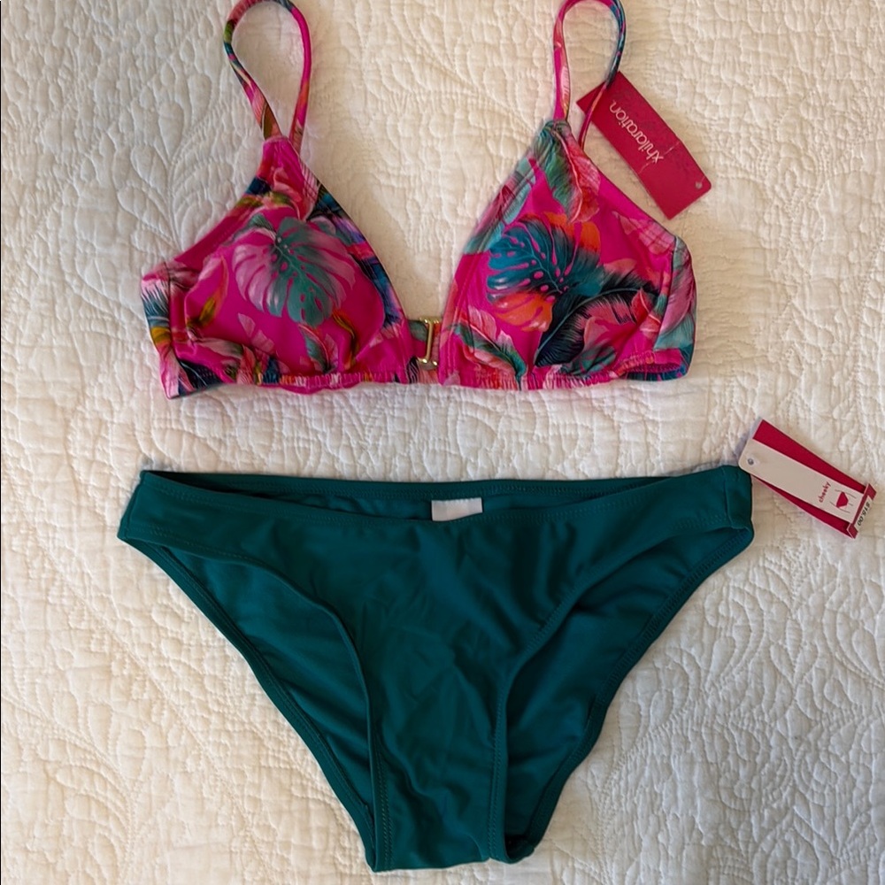 Xhilaration Target Pink and Green Bikini Set with Tropical Print